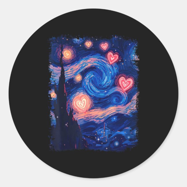 Adesivo Redondo Valentine Van Gogh Starry Night Heart Matching Cou (Frente)
