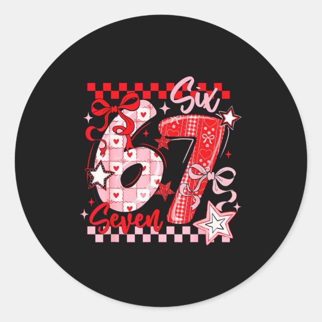 Adesivo Redondo Valentine's Day 67 Six Seven Preppy Hearts Coquett (Frente)