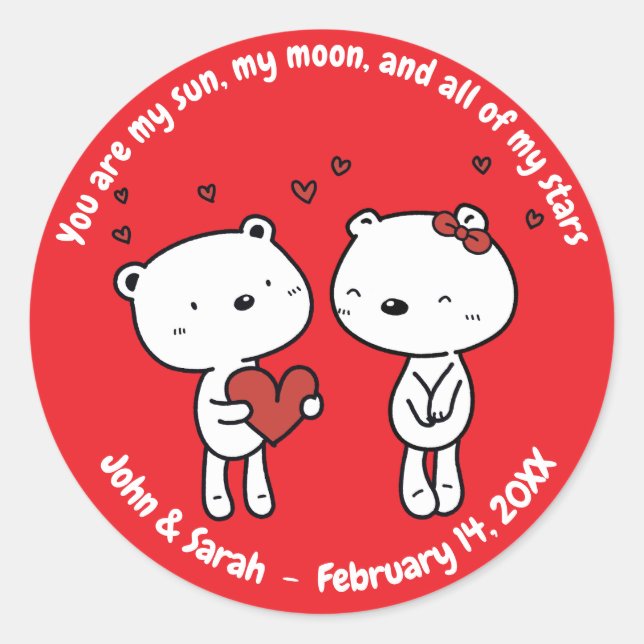 Adesivo Redondo Valentine's Day Bear Heart (Frente)