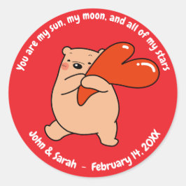 Adesivo Redondo Valentine's Day Bear Heart