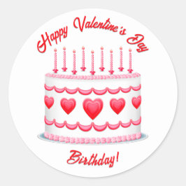Adesivo Redondo Valentine's Day Birthday Cake Design