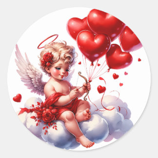 Adesivo Redondo Valentine's Day Cherub Heart Red White