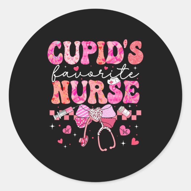 Adesivo Redondo Valentines Day Cud’s Favorite Nurse Heart Girl Wom (Frente)