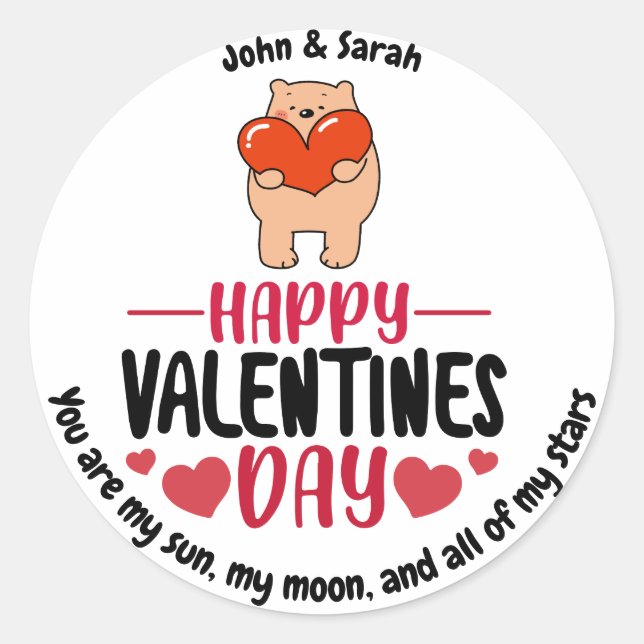 Adesivo Redondo Valentine's Day Dog Love Heart (Frente)