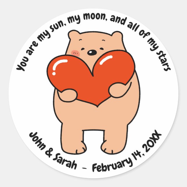 Adesivo Redondo Valentine's Day Dog Love Heart (Frente)