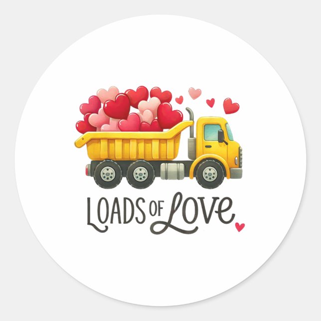 Adesivo Redondo Valentine's Day Dump Truck Loads Of Love Toddlers  (Frente)