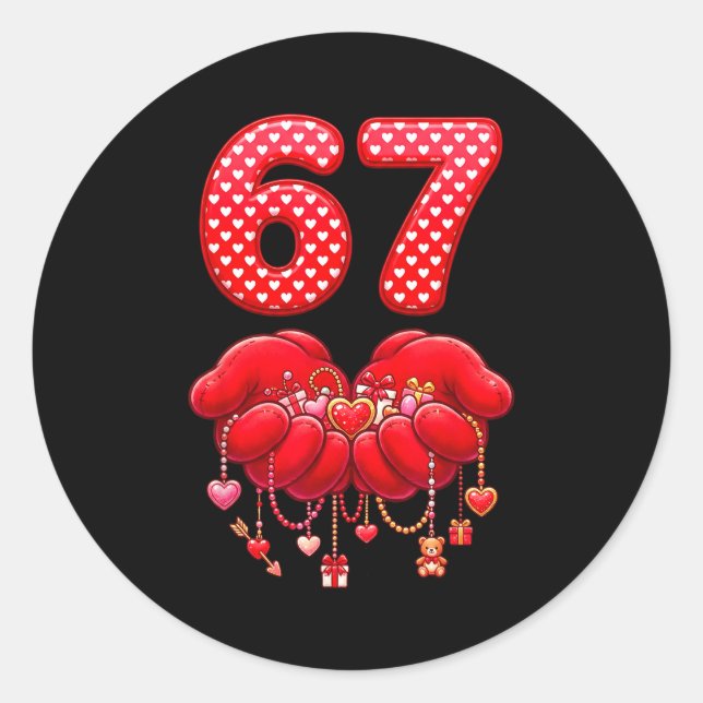 Adesivo Redondo Valentines Day Funny 67 Six Seven Valentine Heart  (Frente)