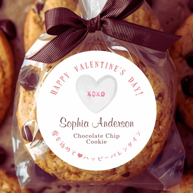 Adesivo Redondo Valentine's Day Heart Candy XOXO (Criador carregado)