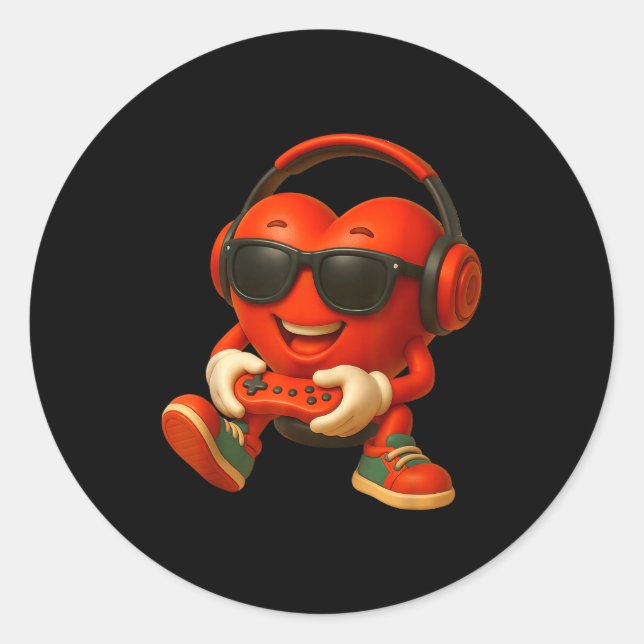 Adesivo Redondo Valentines Day Heart Gamer Video Gaming Boys Men K (Frente)