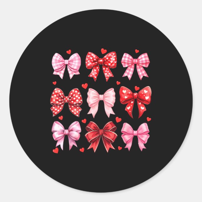 Adesivo Redondo Valentines Day Hearts Leopard Coquette Bow Women G (Frente)
