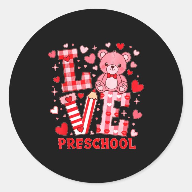 Adesivo Redondo Valentine's Day Love Pre School Teacher  (Frente)