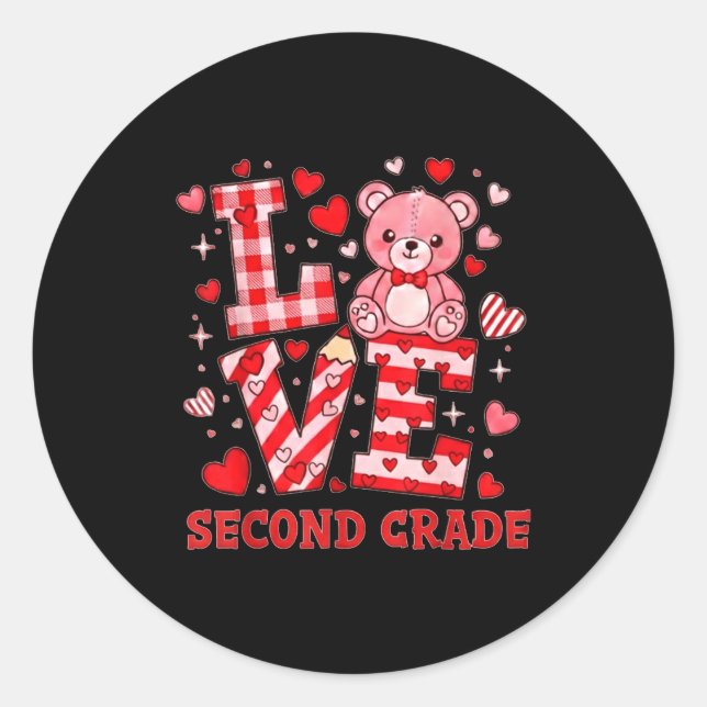 Adesivo Redondo Valentine's Day Love Second Grade Teacher  (Frente)