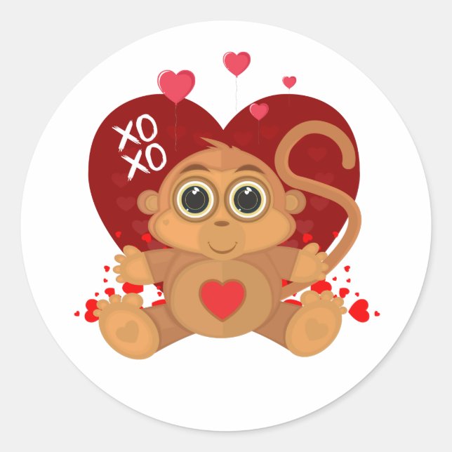 Adesivo Redondo Valentine's Day Monkey  (Frente)