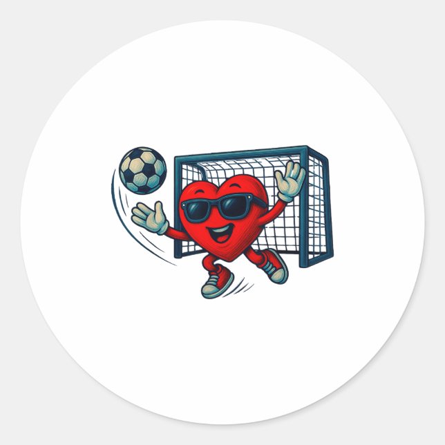 Adesivo Redondo Valentines Day Soccer Goalkeeper Funny Heart Boys  (Frente)