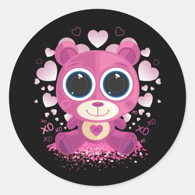 Adesivo Redondo Valentine's Day Teddy Bear  (Frente)