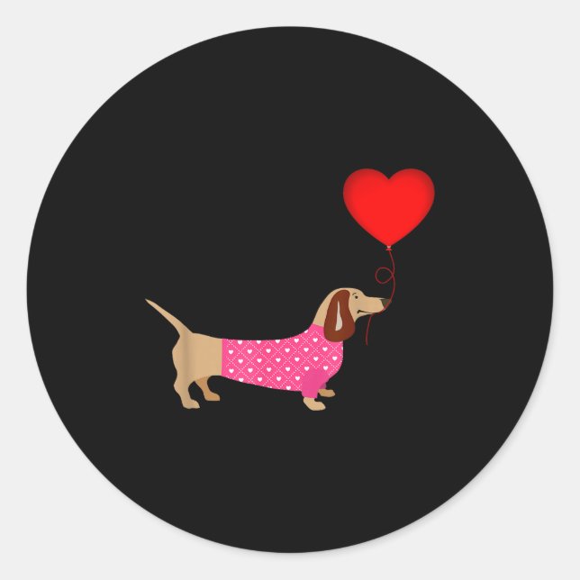 Adesivo Redondo Valentines Weiner Daschund Doxie In Dog Dress  (Frente)