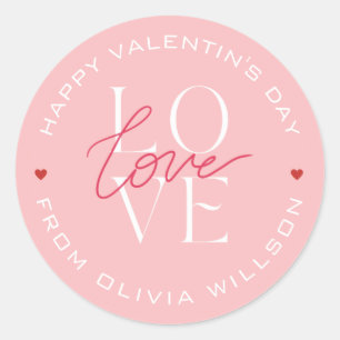 Adesivo Redondo Valentins Day Love Typografia Rosa