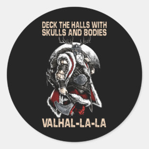 Adesivo Redondo Valhalla-La Deck os corredores com crânios e corpo