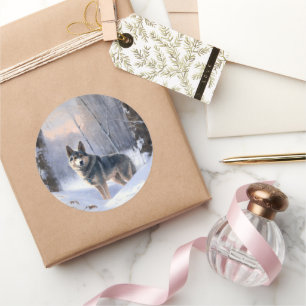 Adesivo Redondo Vallhund Sueco Deixa-A Neve Natal