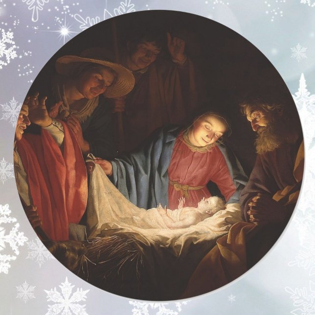 Adesivo Redondo Vamos Adorá-Lo Bebê Jesus (Criador carregado)