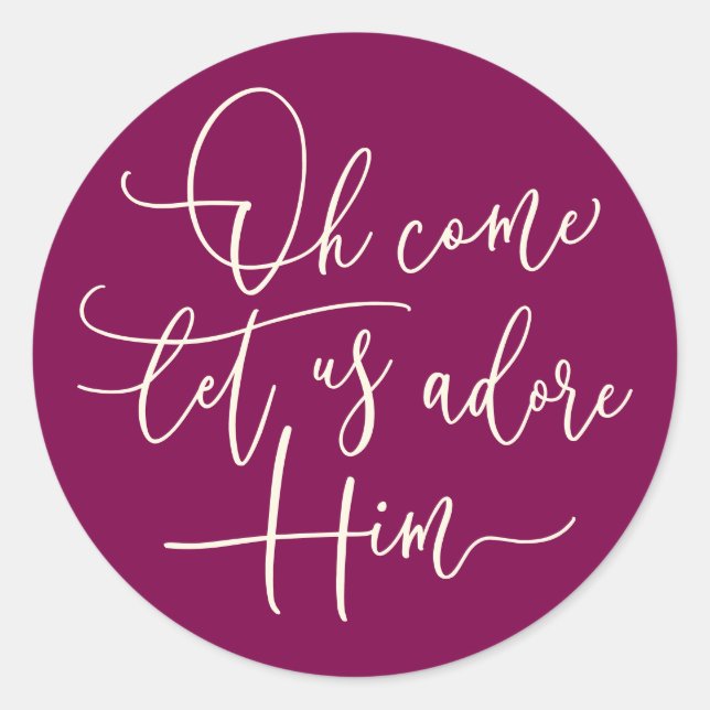 Adesivo Redondo Vamos Adorá-Lo com o guião design de Natal (Frente)