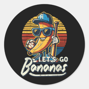 Adesivo Redondo Vamos Banana Retro Fruta Men Meninos Crianças T-sh