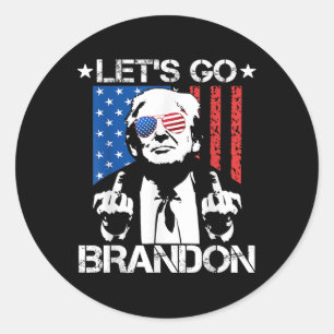 Adesivo Redondo Vamos Brandon Trump Sinalizador do Dedo Médio