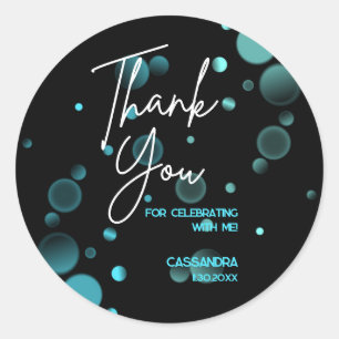 Adesivo Redondo Vamos Celebra Azul Bokeh Gradient Black Aniversári