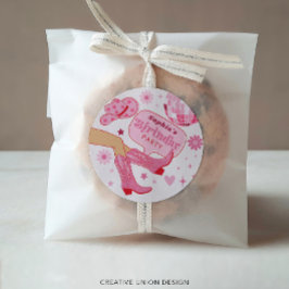 Adesivo Redondo Vamos de Festa de aniversário de vaqueira rosa Go 