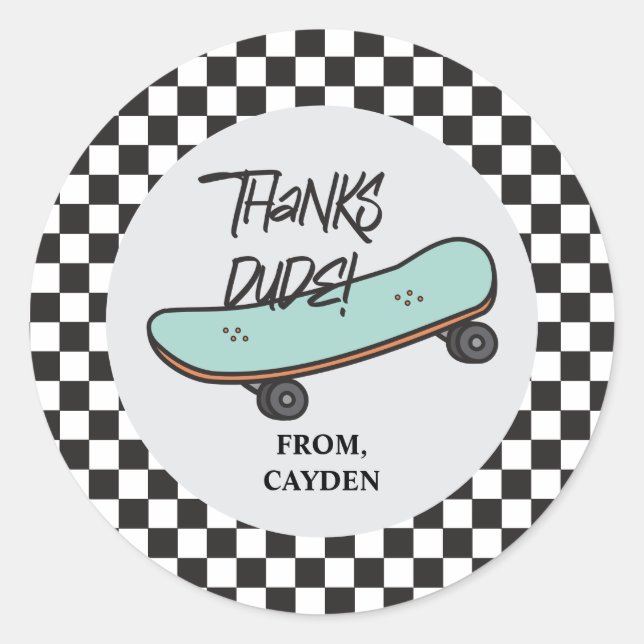 Adesivo Redondo Vamos De Skateboard Escolha-O Aniversário Obrigado (Frente)