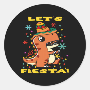 Adesivo Redondo Vamos Festa Dinossauro Mexicano Cinco De Mayo Cria