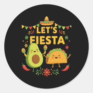 Adesivo Redondo Vamos Festa Taco Abacate Divertido Cinco De Maio M