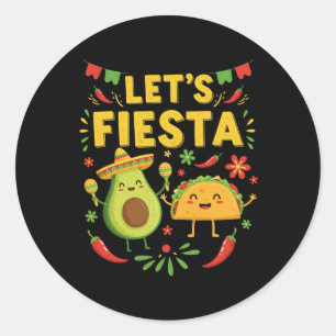 Adesivo Redondo Vamos Festa Taco Abacate Divertido Cinco De Mayo M