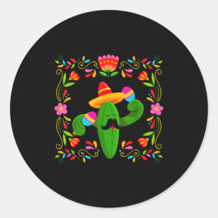 Adesivo Redondo Vamos festejar cinco de maio com cactus de guitarr