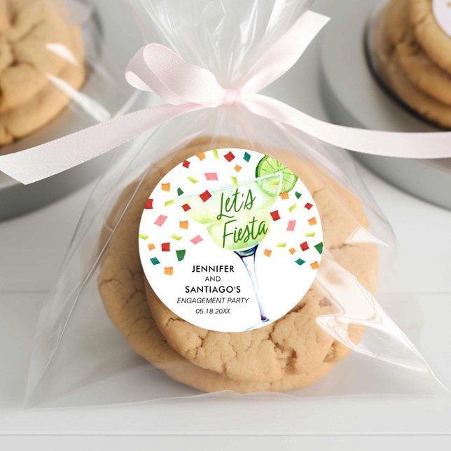 Adesivo Redondo Vamos Festejar Favor de Lembrança da Festa de Noiv (Fiesta Couples Engagement Favor Sticker)