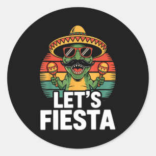Adesivo Redondo Vamos festejar sombrero dinossauro maracas cinco d