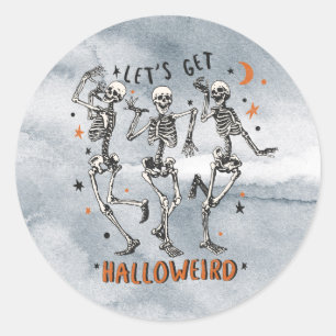 Adesivo Redondo Vamos fica mais halloweirado - Skeletons dançando