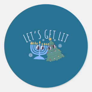 Adesivo Redondo Vamos Ficar Bêbados Chrismukkah Hanukkah Natal Com
