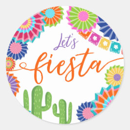 Adesivo Redondo Vamos fiesta a favor tag Sticker Mexicano Cactus