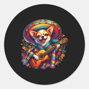 Adesivo Redondo Vamos Fiesta Cute Chihuahua Jogando Violão Cinco D