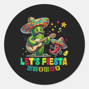 Adesivo Redondo Vamos Fiesta México Fiesta Taco Guitar Cacto Cinc