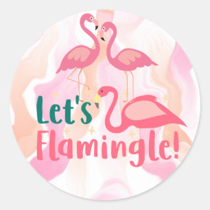 Adesivo Redondo Vamos Flamingale com Aves Flamingo