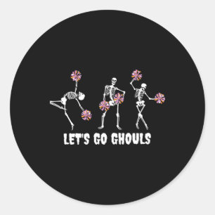 Adesivo Redondo Vamos Ghouts Skeleton Cheerleader Halloween Chee