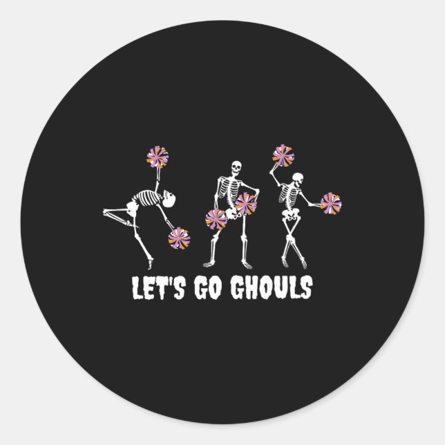 Adesivo Redondo Vamos Ghouts Skeleton Cheerleader Halloween Chee (Frente)