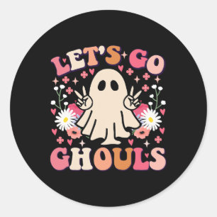 Adesivo Redondo Vamos Go Ghouls Retro Fantasma Floral Groovy Hallo