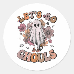 Adesivo Redondo Vamos Ir Ghouls Fantasma 70s Hippie Halloween Fall