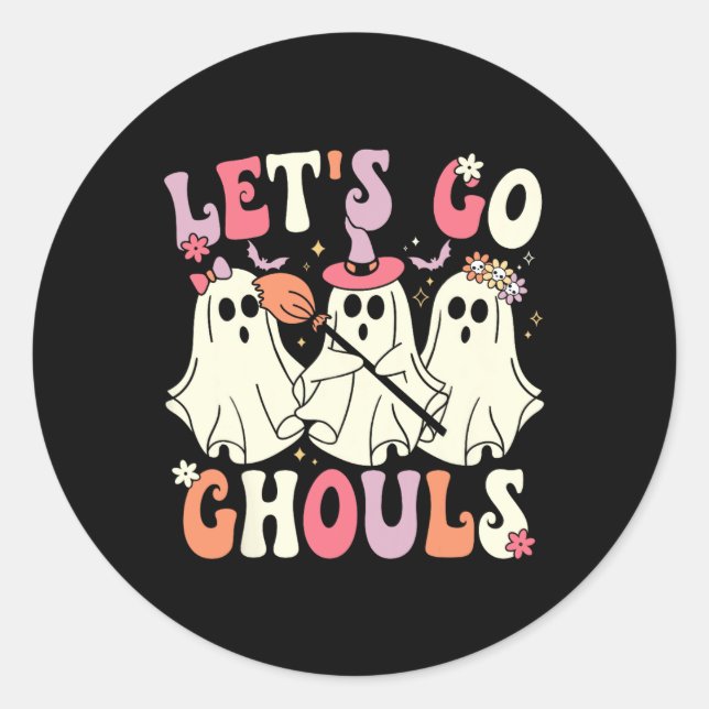 Adesivo Redondo Vamos Ir Ghouls Halloween Ghost Costume Retro Groo (Frente)