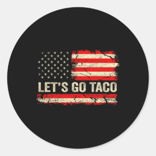 Adesivo Redondo Vamos Lá Taco Divertido Retro Bandeira Dos EUA Vam