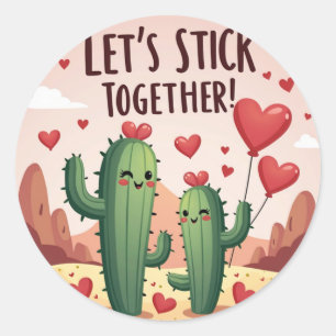 Adesivo Redondo Vamos nos manter juntos: Namorados de Cactus bonit