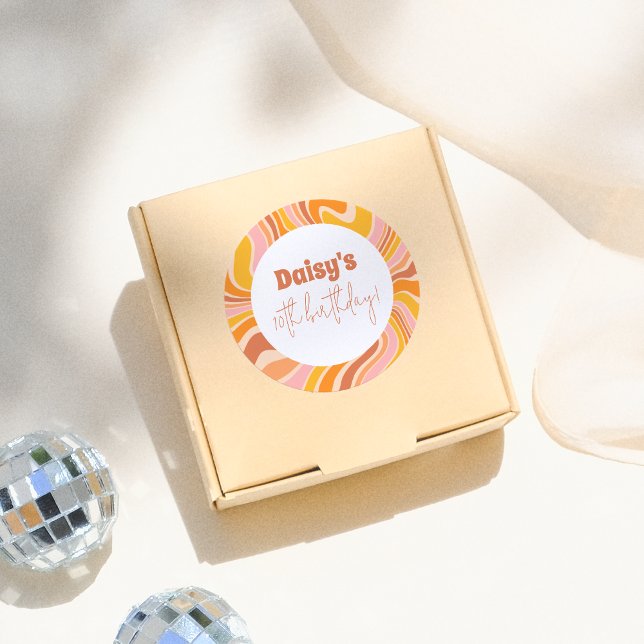 Adesivo Redondo Vamos Obter Festa de aniversário Retrorna Rosa-Ros (Criador carregado)